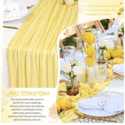 6 Pcs Light Yellow Cheesecloth Table Runner 17 × 120inch Boho Gauze Table
