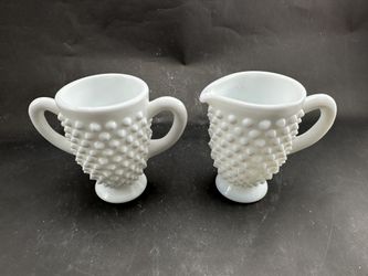 Fenton Hobnail Milk Glass Cream & Sugar Set  