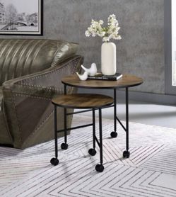 Brand New Two Pieces Nesting Tables/Metal Legs With Caster Wheels