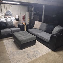 Ashley Gray Sofa & Love Seat with an Ottoman