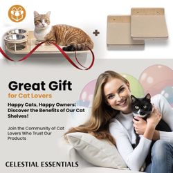 Cat Wall Shelves with Food & Water Bowl – Set of 3 