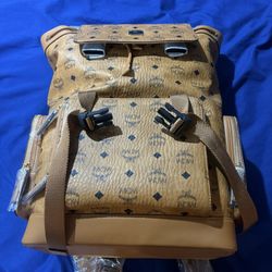 MCM Brandenburg Backpack in Visetos Cognac Leather