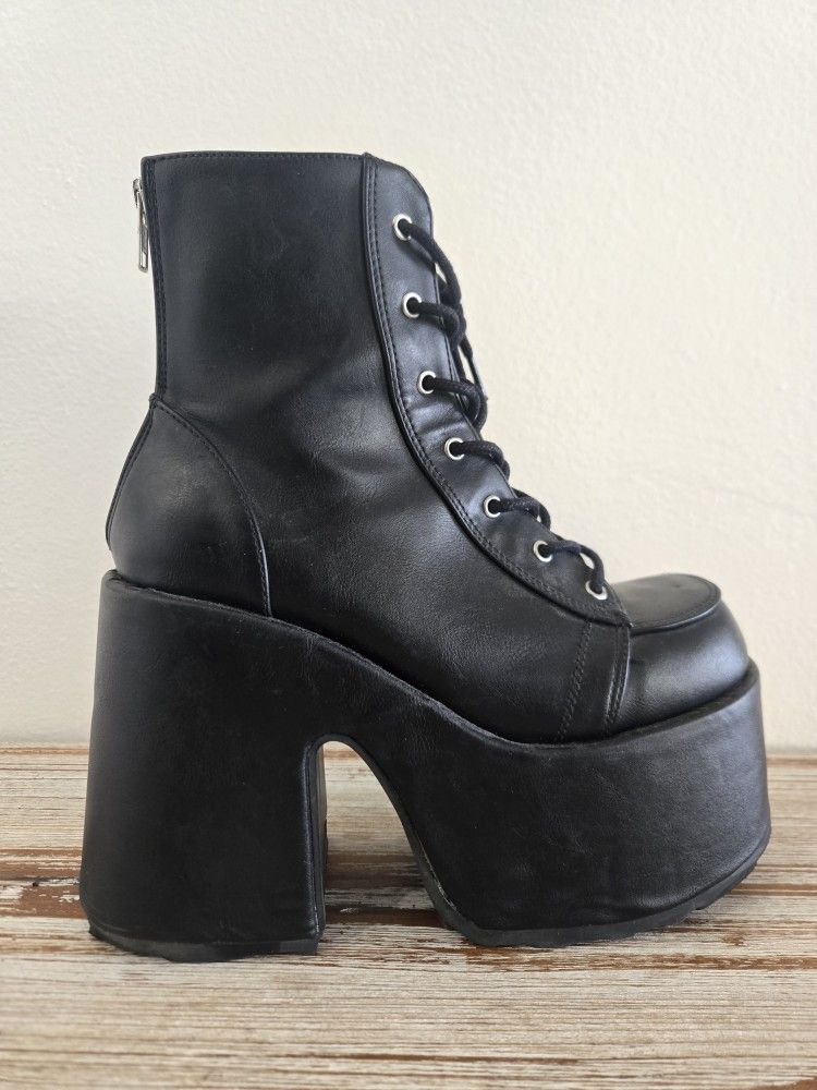 Demonia Black Matte Camel 203 Boots Laced Punk Goth 
