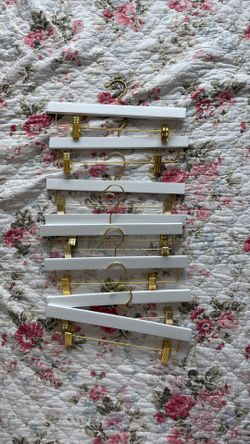  White Wooden Pants Hangers with Gold Clip 10