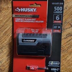 Husky Rechargeable Compact Flashlight With Rechargeable Holster 500 Lumens 