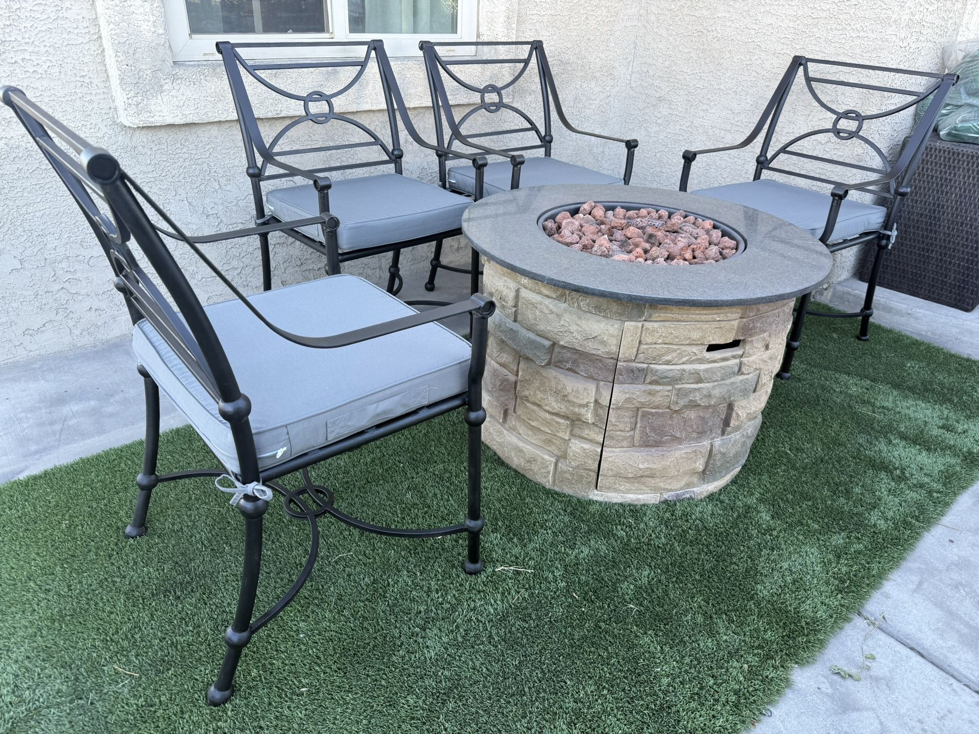 Patio Outdoor Furniture 4 Chairs Metal With New Cushions And Fire Pit π₯π₯π₯