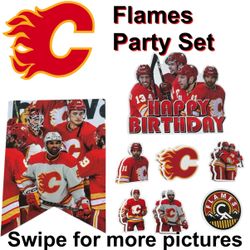 Calgary Flames Birthday Party Decorations Set Cake Topper Banner Cupcake Toppers