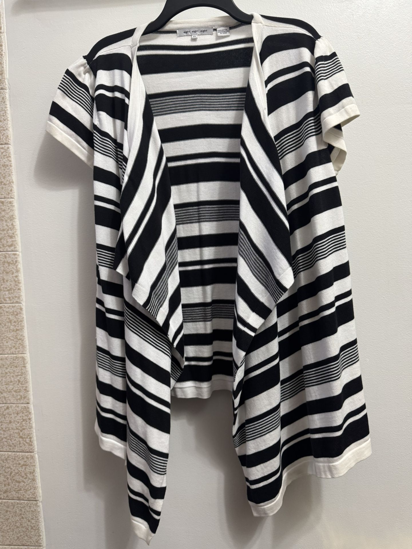 Eight Eight Eight Open front Cardigan 100% Cotton Black White Women’s Size XL