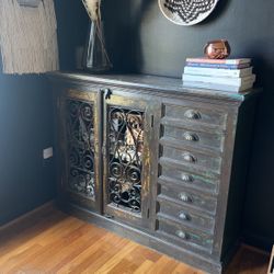 Boho/Rustic Hutch W/ Shelves And Drawers 