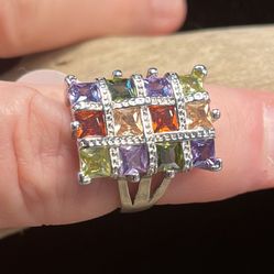 3079-MTT Beautiful MultiColored CZ Silver Metal Color 925 Stamped Ring 