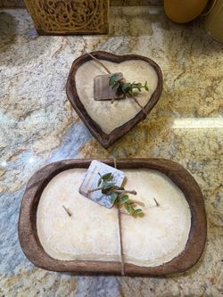 Mango Coconut Wood Dough Bowl Candles Set of 2