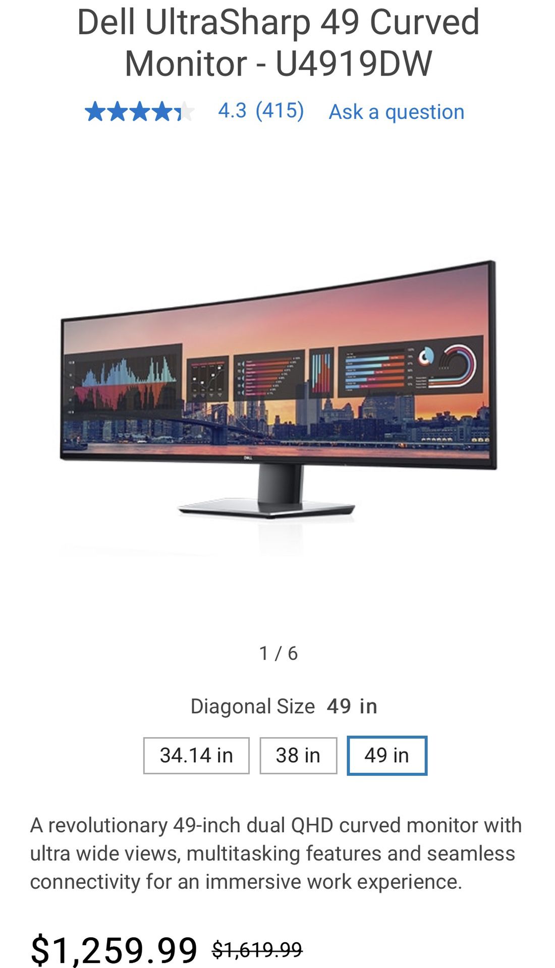 DELL 49” CURVED MONITOR