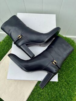 SAINT LAURENT SULPICE 80 SMOOTH BLACK LEATHER MID CALF HEELED BOOTS SZ 40 NEW