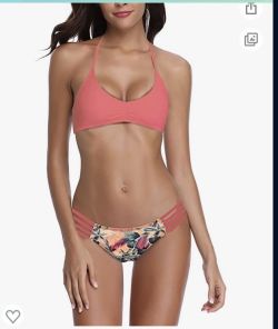 SHEKINI Women's Strappy Halter Bikini Low Waist Two Piece Swimsuits Ruched Bathing Sets