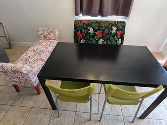 Glass-top Dining table, Seat and 3 chairs