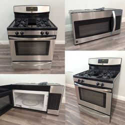 🔥🍰🍳🥓 Stainless Steel Kenmore Gas Range and Over The Range Microwave Set