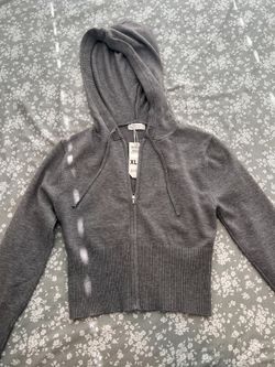 Women's Gray Knit Zip Hooded Cardigan With Pants