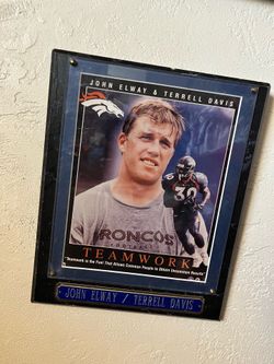 John Elway plaq with football cards