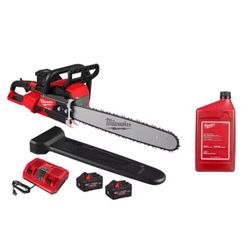 M18 FUEL 18V Brushless Cordless 20 in. Dual Battery Chainsaw Kit with (2) 8.0 Ah FORGE Batteries, 1 qt. Bar & Chain Oil