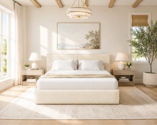 Queen Size Bed Frame with Ergonomic Foam Cushioned Headboard