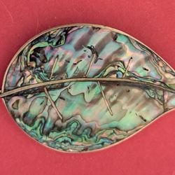 1970 Mexican Alpaca Silver Broach with Abalone Shell