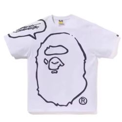 Bape White T-Shirt with Black Ape Head Graphic