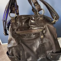 Perlina large brown briefcase tote bag