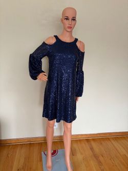 CeCe Sequin Cold-Shoulder Shift Dress, Blue, Size S — NWT