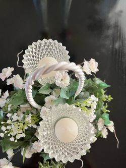 Metal basket with flowers