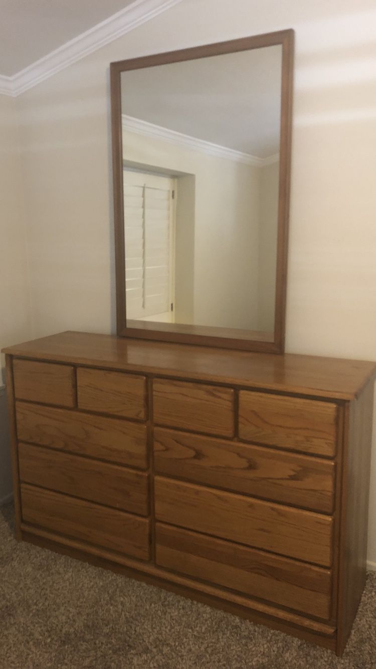 Oak Dresser, Mirror and Nightstands