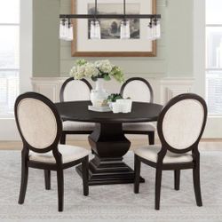 TWYLA 5-PIECE ROUND WOOD DINING ROOM TABLE SET DARK COCOA