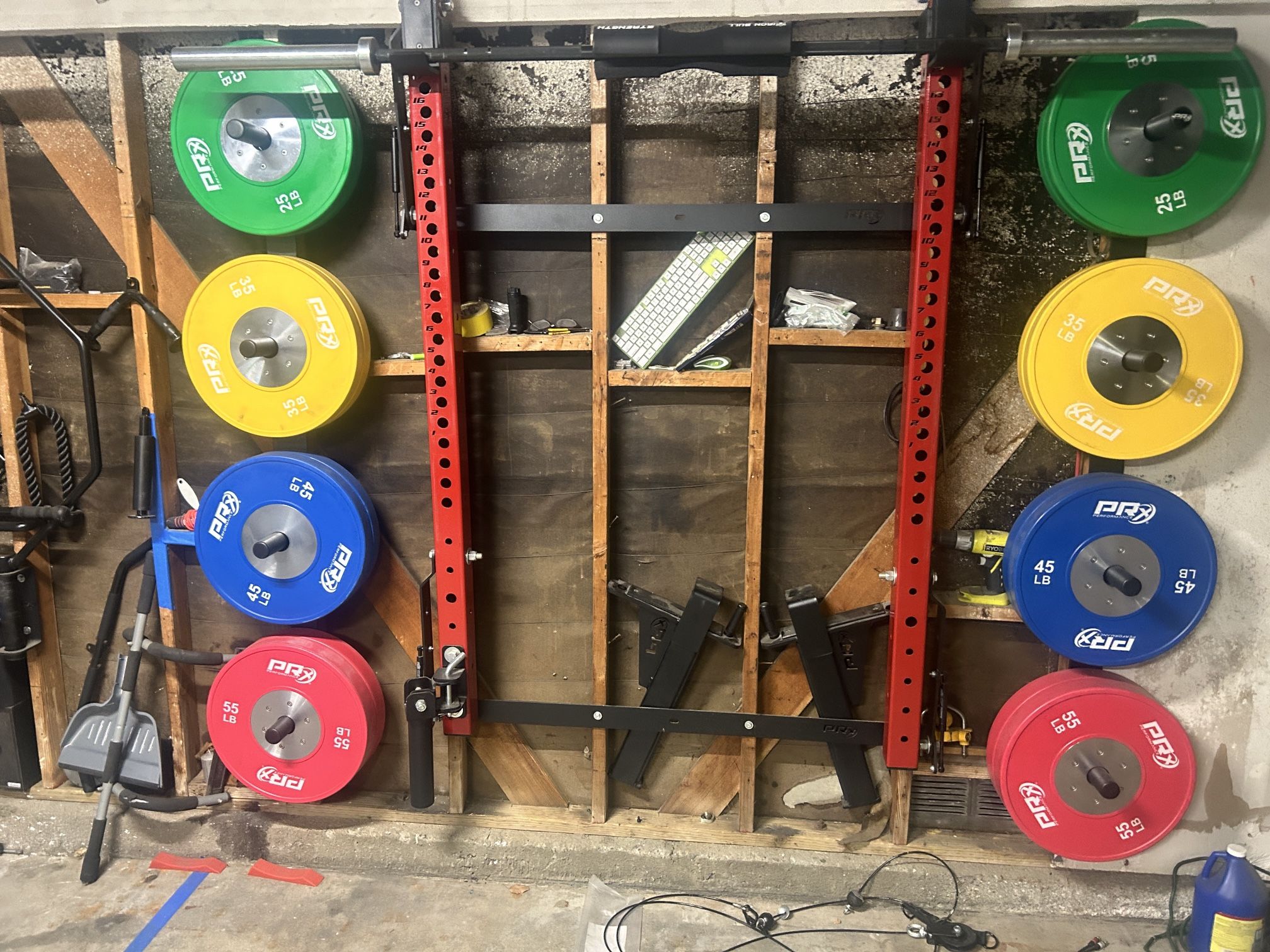 PRx Home Gym Red Folding Squat Rack & OBO