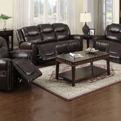 Espresso Semi PU Synthetic Leather Sofa Set