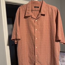 ALFANI 100% Silk Button Up Shirt Men’s XL Blush Pink/Peach Short Sleeve