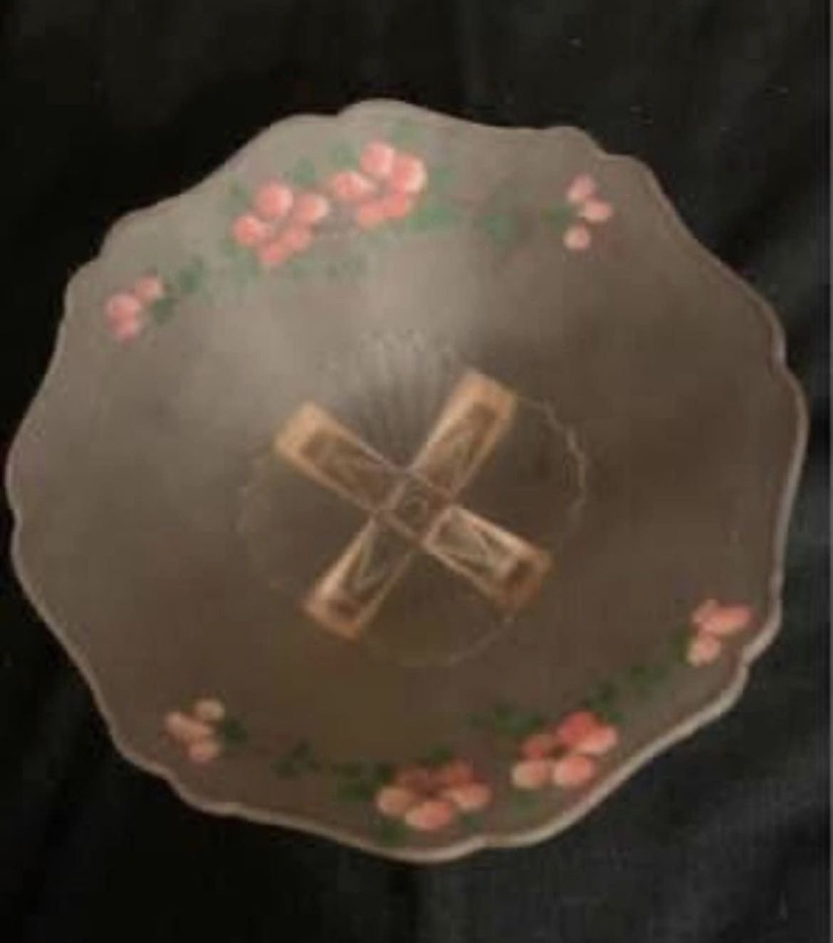 Beautiful Vintage Hand Painted Pink Frosted Glass Bowl 