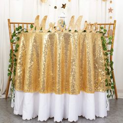Light Gold Sequin Round Tablecloth 50 inch Wedding Party Dining Linen ~ New