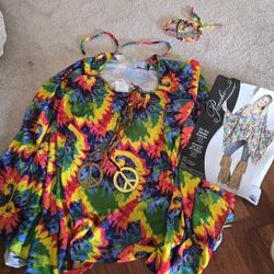 HALLOWEEN 🎃 HIPPIE COSTUME WITH PEACE NECKLACE & CHOKER 