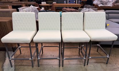 New assembled Counter Height Bar Stools Set of 4, 26 Inch White Leather Bar Stools for Kitchen Island with Back, Upholstered Seat and Painted Metal Fr