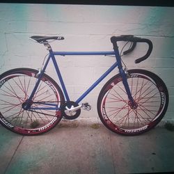 Blue Road Fixie with New Deep Dish Wheelset 