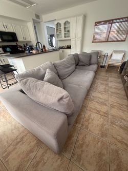 Large Gray Fabric  Feather ModularSectional Sofa