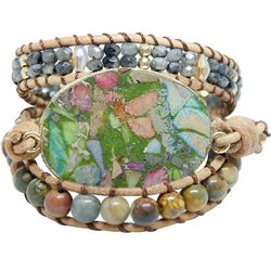 Fru Jewelry Bohemian Handmade Natural Stone Various Beaded Bracelets from Leather, Boho Wrap Bracelets for Women and Men