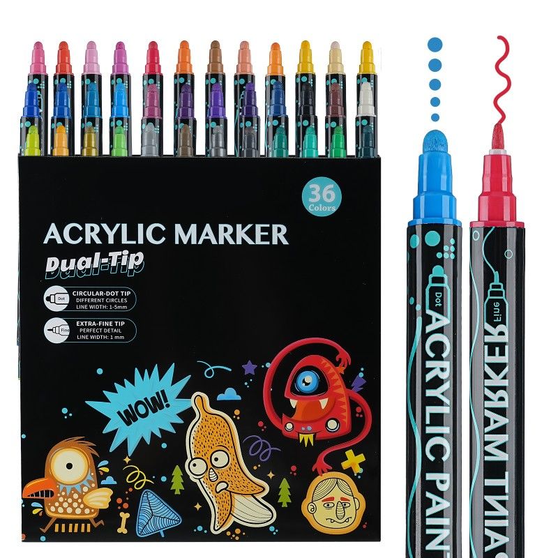 36 Colors Dual Tips Art Marker Drawing Acrylic Paint Marker Pens Set For Rock Painting Ceramic Glass Wood