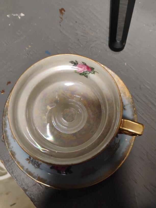 Celebrate Reflected Bone China Blue Glaze Footed Flower Tea Cup and Saucer Japan