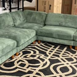 New X-Large 135x135 Sage Corduroy Sectional Couch / Free Delivery 