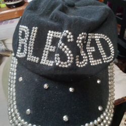 Black Rhinestone Hat Saying Blessed