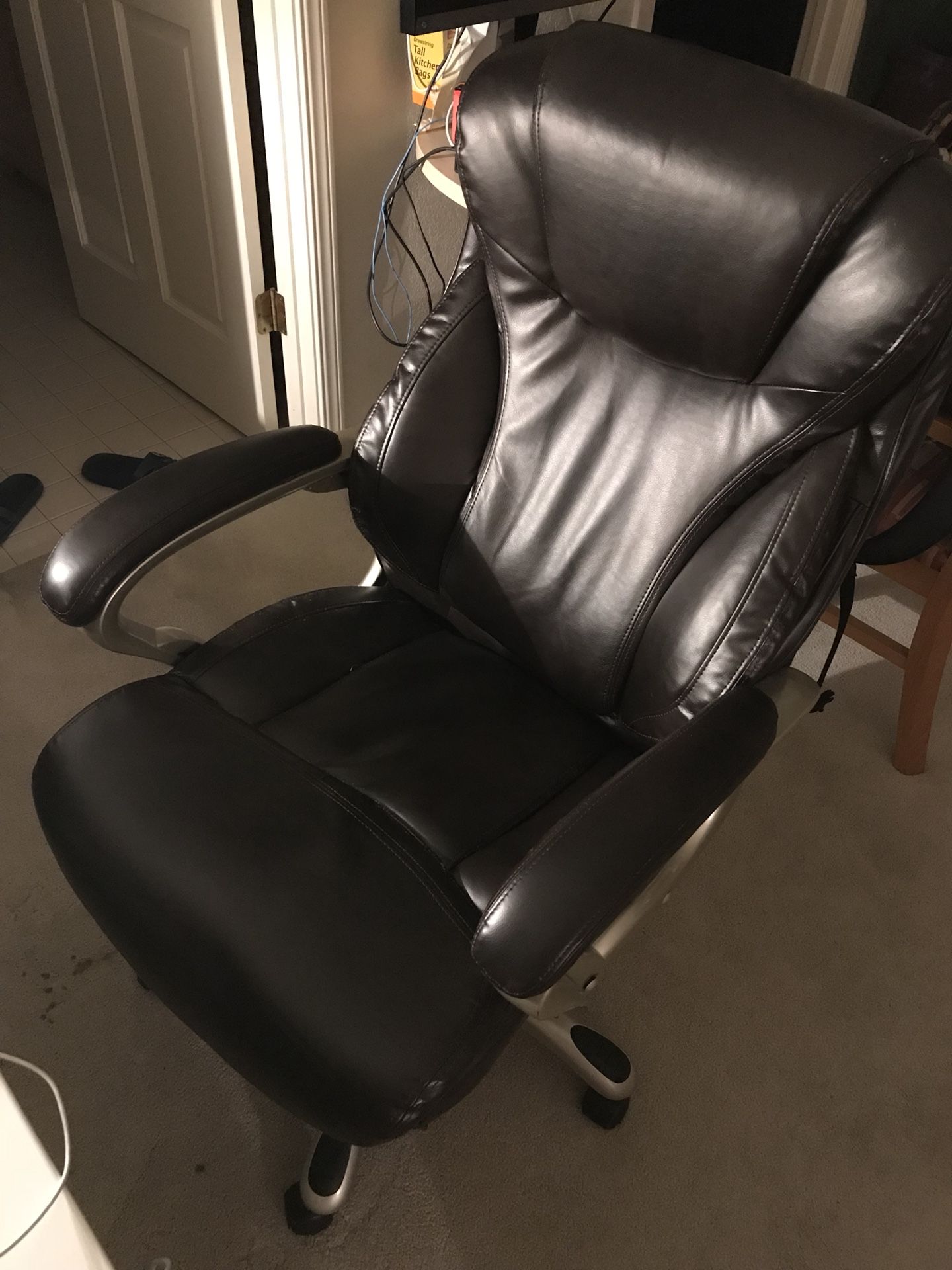 Realspace Cressfield High Back Bonded Leather Chair Brown Silver