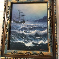  Vintage Beautiful Original Oil Painting 24”x20”. Antique Wood Frame.