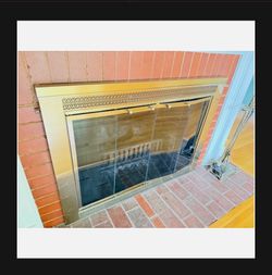 Polished Brass Bi-Fold Fireplace Glass Doors, ~39×30