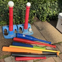 Set Of Whiffle Balls, Bats, and Tees