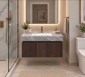 Brand New 36” Premium Espresso Brown Floating Vanity – Ceramic & Sintered Stone Top